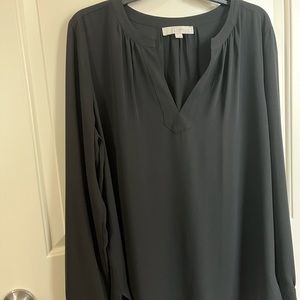 Women’s black LOFT blouse, with split neck detail. Size Large . EUC